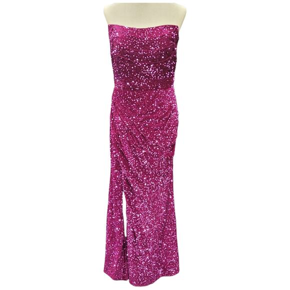 NWT Violet Strapless Sequin Evening Gown with Corset Back on Velvet Fabric - Picture 1 of 13